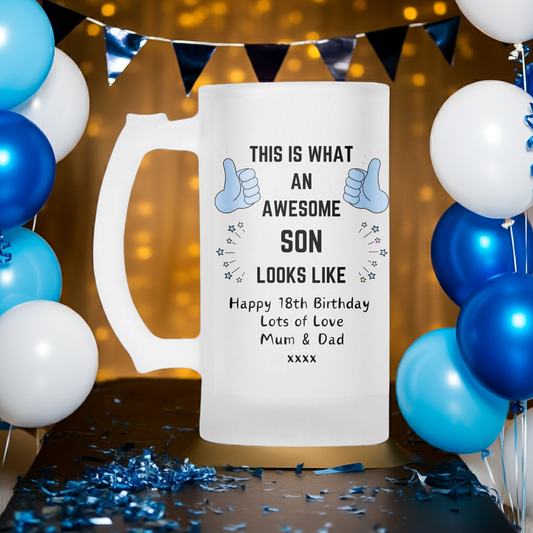 Personalised Frosted Glass Tankard - Awesome Son