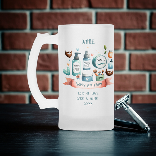 Personalised Frosted Glass Tankard - Beard Design