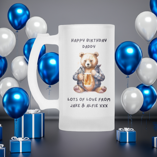Personalised Frosted Glass Tankard - Beer Bear