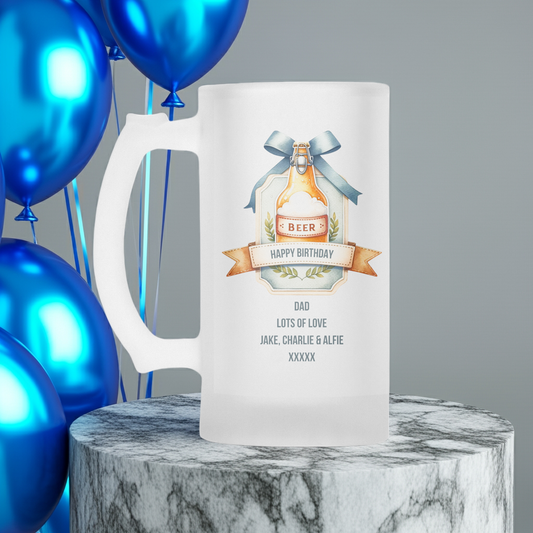Personalised Frosted Glass Tankard - Beer Ribbon