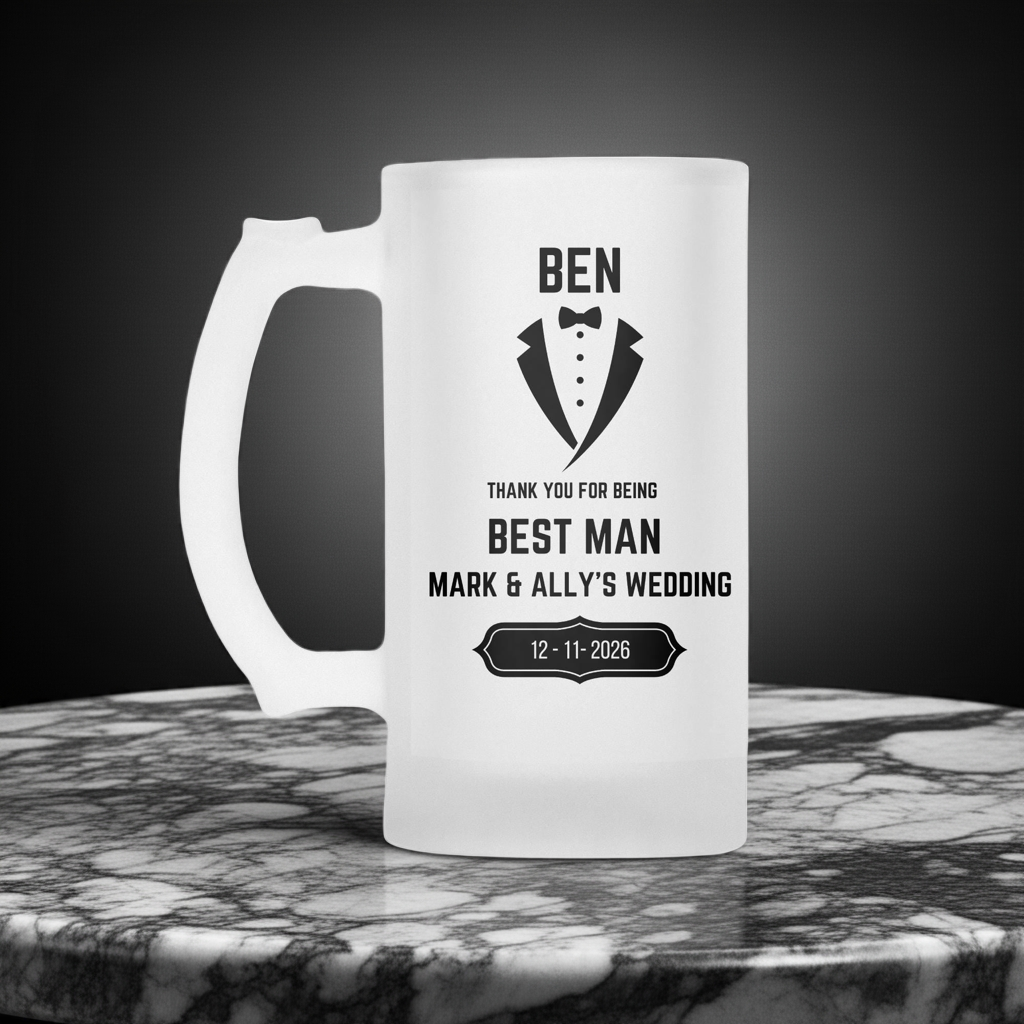 Personalised Frosted Glass Tankard - Best Man Tuxedo Wedding