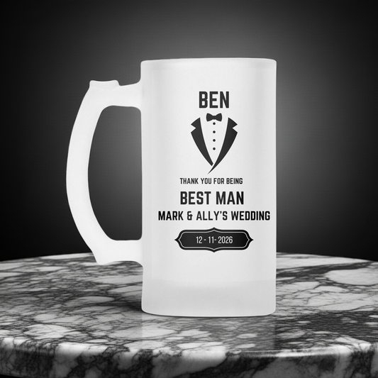 Personalised Frosted Glass Tankard - Best Man Tuxedo Wedding