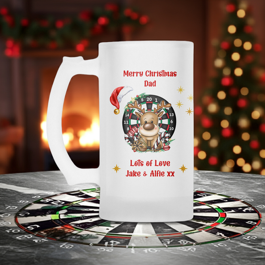 Personalised Frosted Glass Tankard - Christmas Dartboard