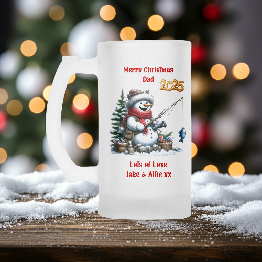 Personalised Frosted Glass Tankard - Christmas Fishing