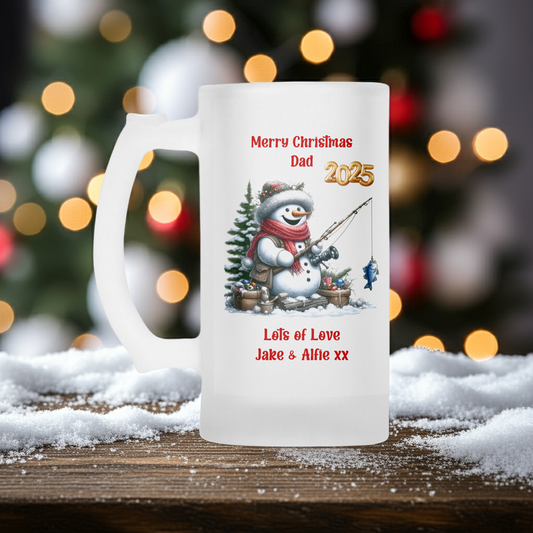 Personalised Frosted Glass Tankard - Christmas Fishing