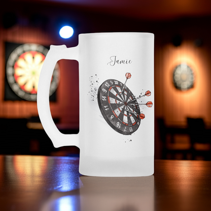 Personalised Frosted Glass Tankard - Darts Design