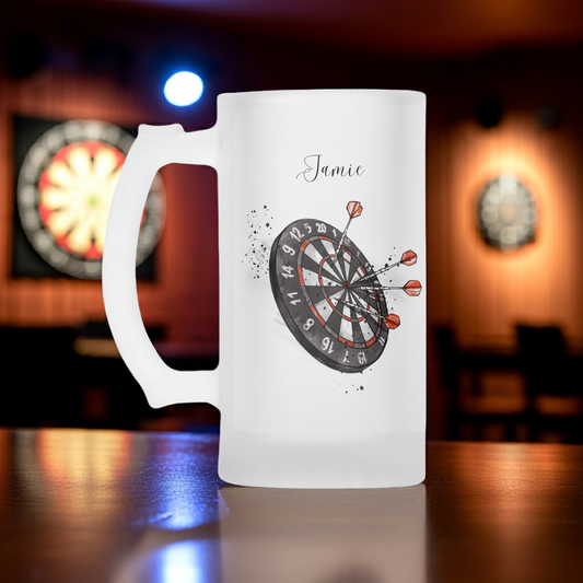 Personalised Frosted Glass Tankard - Darts Design