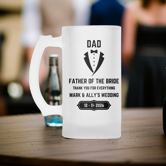 Personalised Frosted Glass Tankard - Father of the Bride|Groom Wedding
