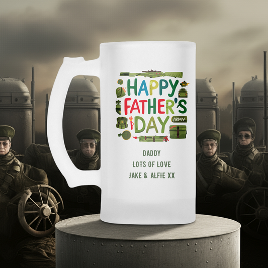 Personalised Frosted Glass Tankard - Father's Day Army