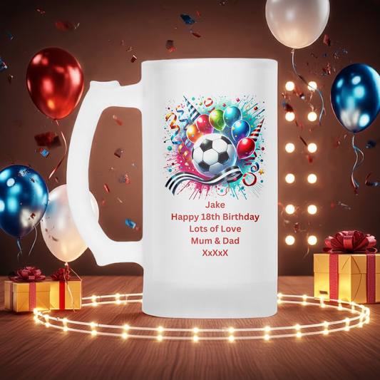 Personalised Frosted Glass Tankard - Football Birthday