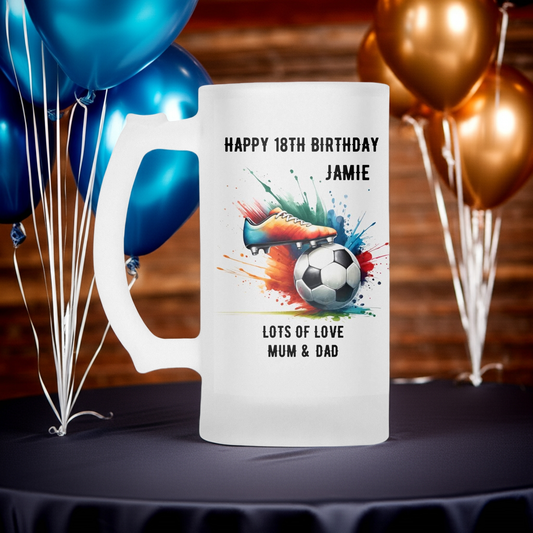 Personalised Frosted Glass Tankard - Football Boot