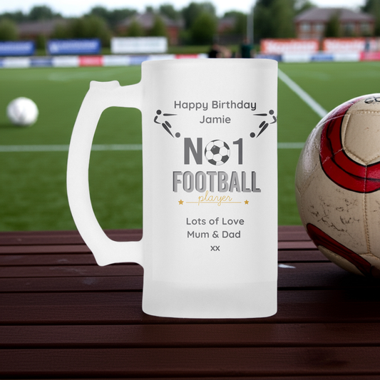 Personalised Frosted Glass Tankard - Football No1 Player