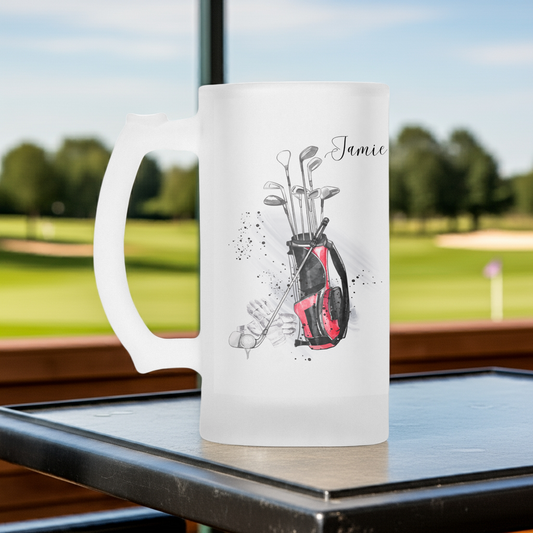 Personalised Frosted Glass Tankard - Golf Design