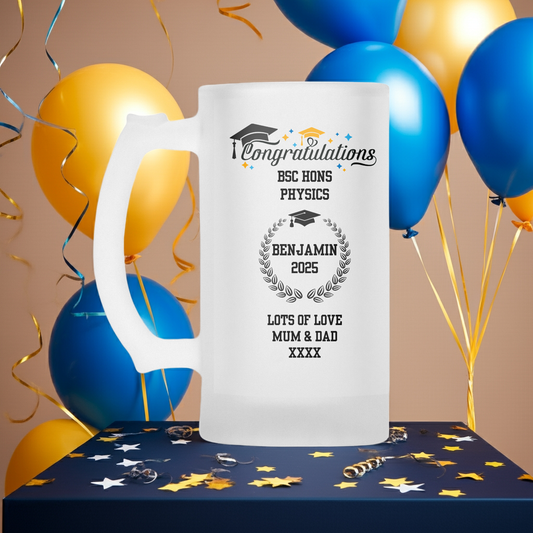 Personalised Frosted Glass Tankard - Graduation