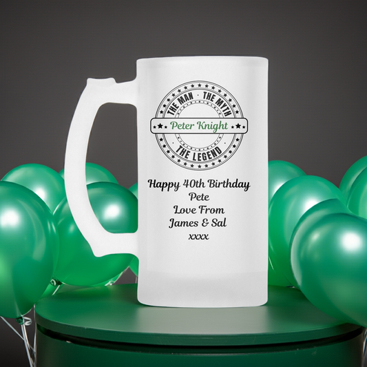 Personalised Frosted Glass Tankard - The Man The Myth The Legend