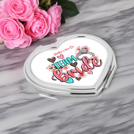 Personalised Heart Compact Mirror - Team Bride Hen Party Design