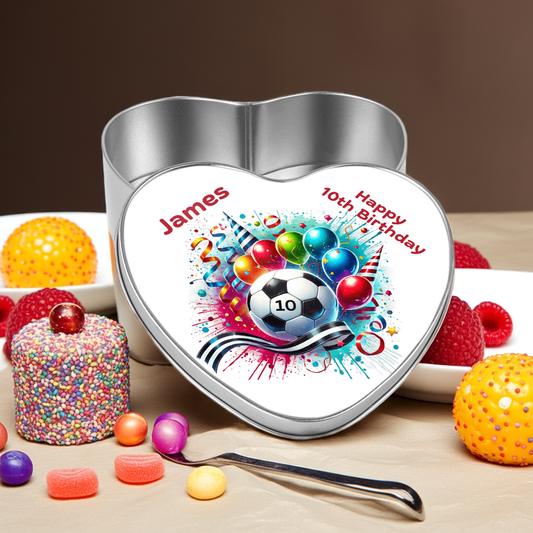 Personalised Heart Sweet Keepsake Tin - Football Birthday Design