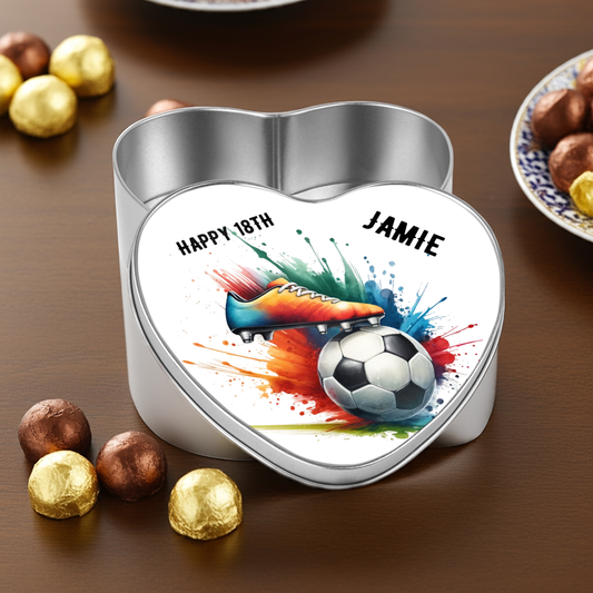Personalised Heart Sweet Keepsake Tin - Football Boot Design