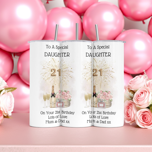 Personalised Insulated Tumbler Travel Bottle - 21st Birthday Daughter