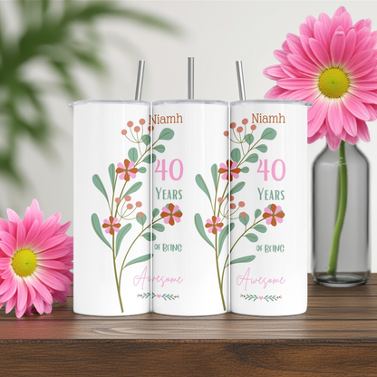Personalised Insulated Tumbler Travel Bottle - Awesome Birthday Floral