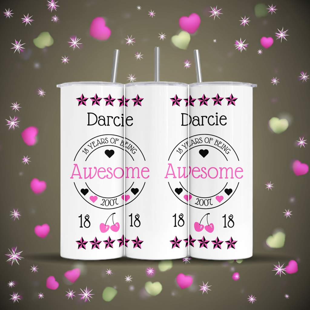 Personalised Insulated Tumbler Travel Bottle - Awesome Birthday Hearts