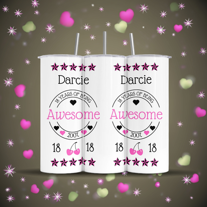 Personalised Insulated Tumbler Travel Bottle - Awesome Birthday Hearts