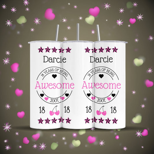 Personalised Insulated Tumbler Travel Bottle - Awesome Birthday Hearts