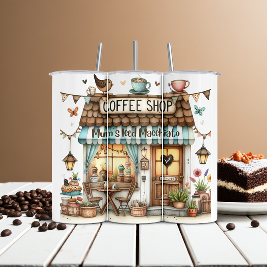 Personalised Tumbler Travel Bottle - Coffee Shop Design
