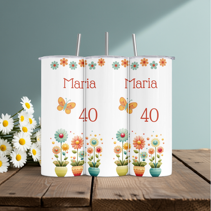 Personalised Insulated Tumbler Travel Bottle - Daisies Birthday