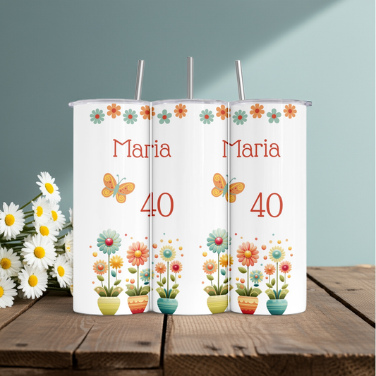 Personalised Insulated Tumbler Travel Bottle - Daisies Birthday