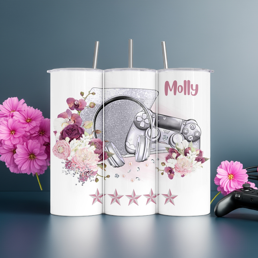 Personalised Insulated Tumbler Travel Bottle - Gaming Controller Pink