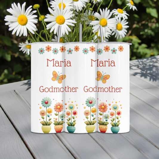 Personalised Tumbler Travel Bottle - Daisies Godmother Design