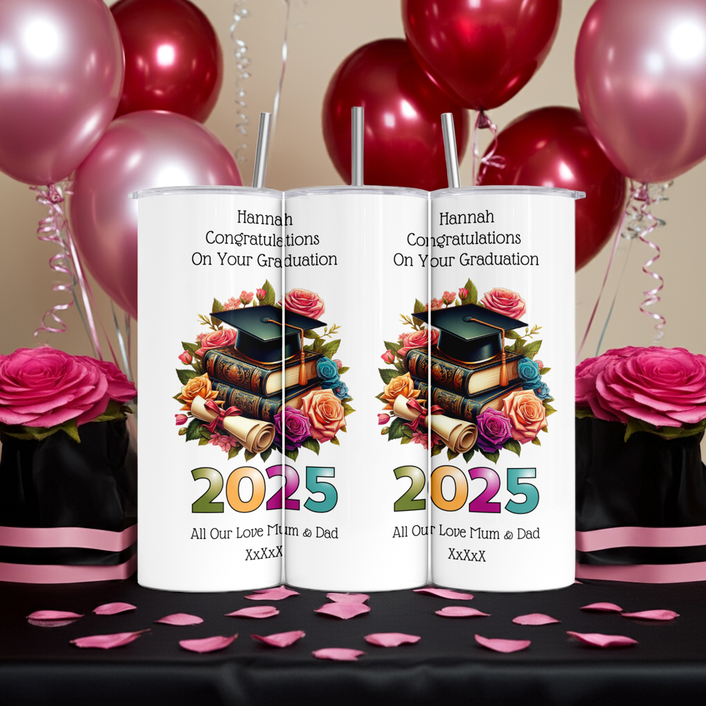 Personalised Tumbler Travel Sports Bottle - Graduation Roses Design