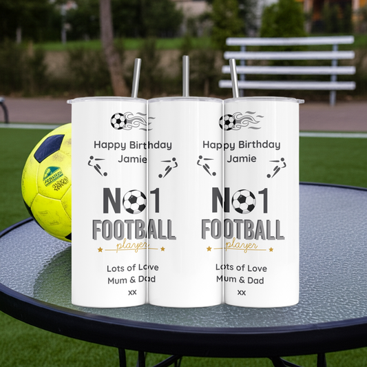 Personalised Tumbler Travel Sports Bottle - No1 Football Player Design