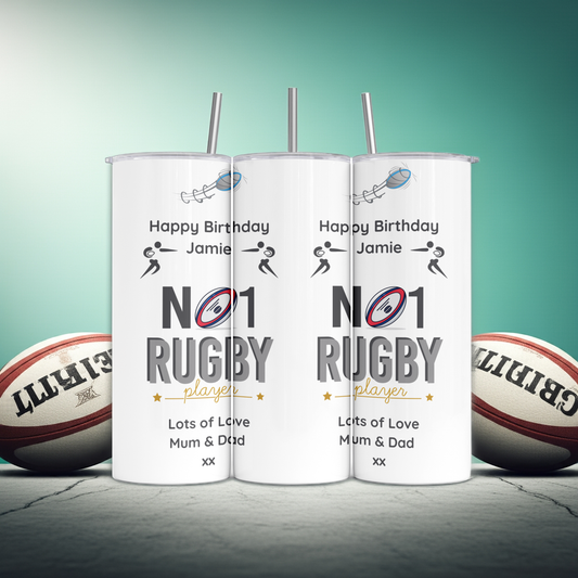 Personalised Tumbler Travel Sports Bottle - No1 Rugby Player Design