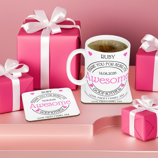 Personalised Mug & Coaster - Awesome Godmother Design