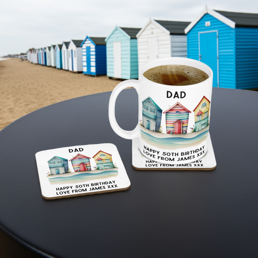 Personalised Mug & Coaster - Beach Hut