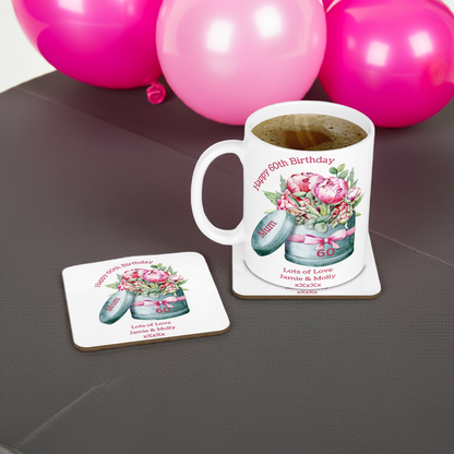 Personalised Mug & Coaster - Birthday Peonies Design