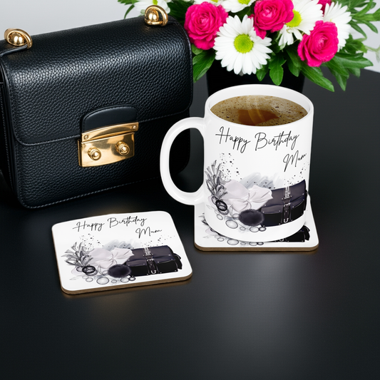 Personalised Mug & Coaster - Black Handbag Design
