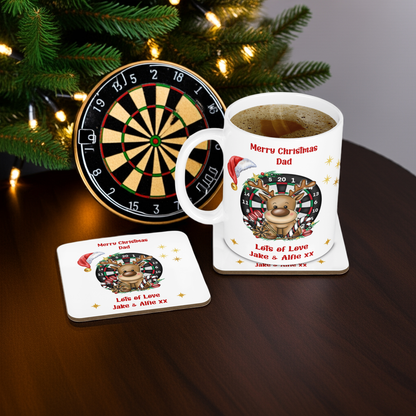 Personalised Mug & Coaster - Christmas Darts Design