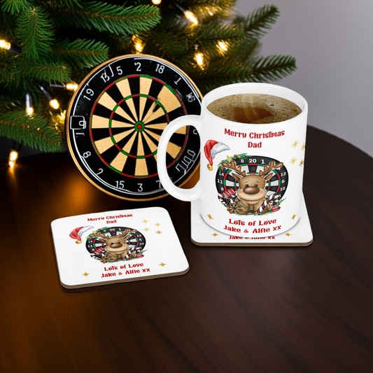 Personalised Mug & Coaster - Christmas Darts Design