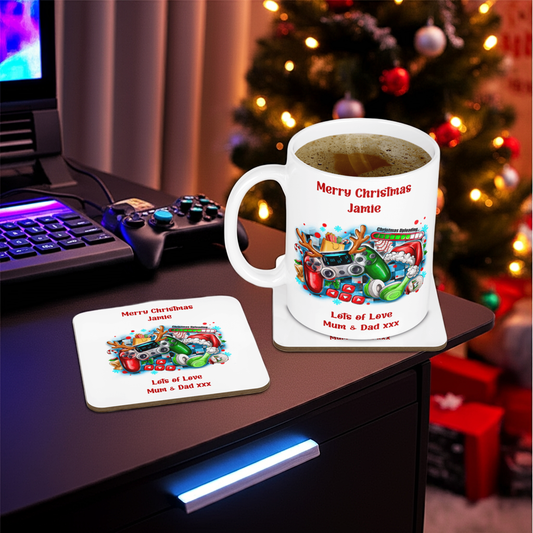 Personalised Mug & Coaster - Christmas Gaming Design