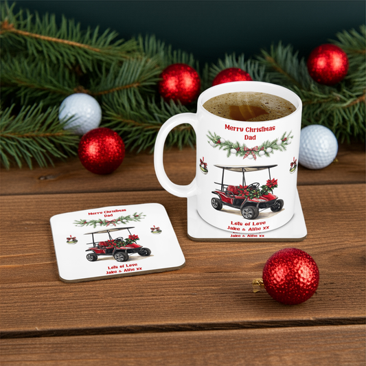 Personalised Mug & Coaster - Christmas Golf Design