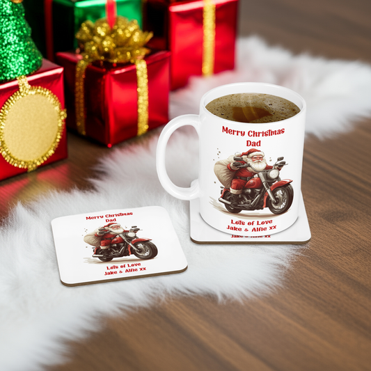 Personalised Mug & Coaster - Christmas Motorbike Design
