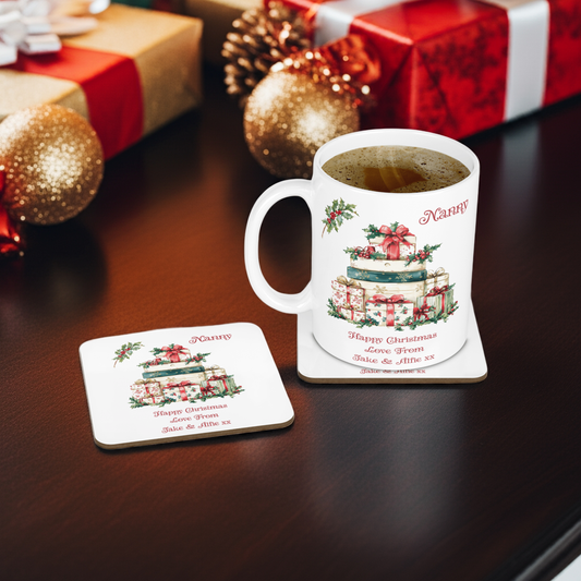 Personalised Mug & Coaster - Christmas Presents Design