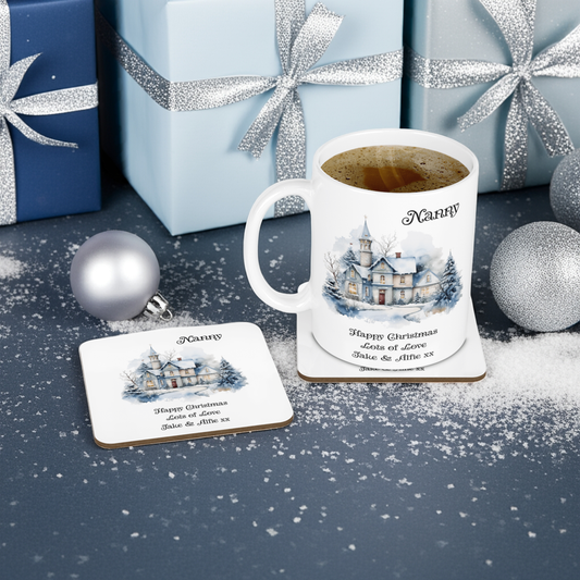 Personalised Mug & Coaster - Christmas Snow Scene Design