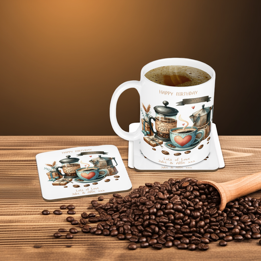 Personalised Mug & Coaster - Coffee Set Design