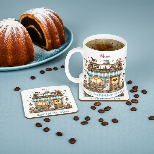 Personalised Mug & Coaster - Coffee Shop Design