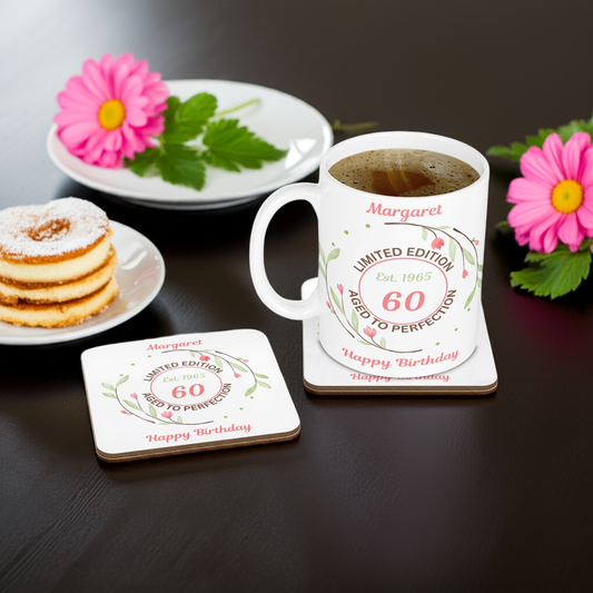 Personalised Mug & Coaster - Floral Limited Edition Birthday