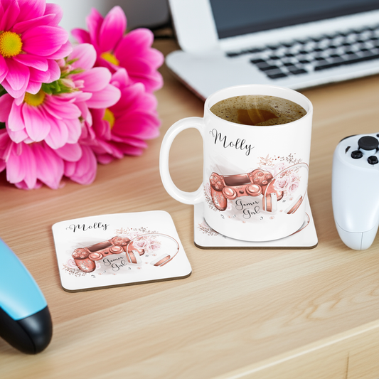 Personalised Mug & Coaster - Gamer Girl Design